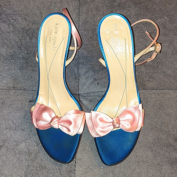 KATE SPADE NEW YORK COLOR BLOCK PINK BOW ANKLE CALF STRAPS SANDALS SIZE 7M EUC - Picture 3 of 10